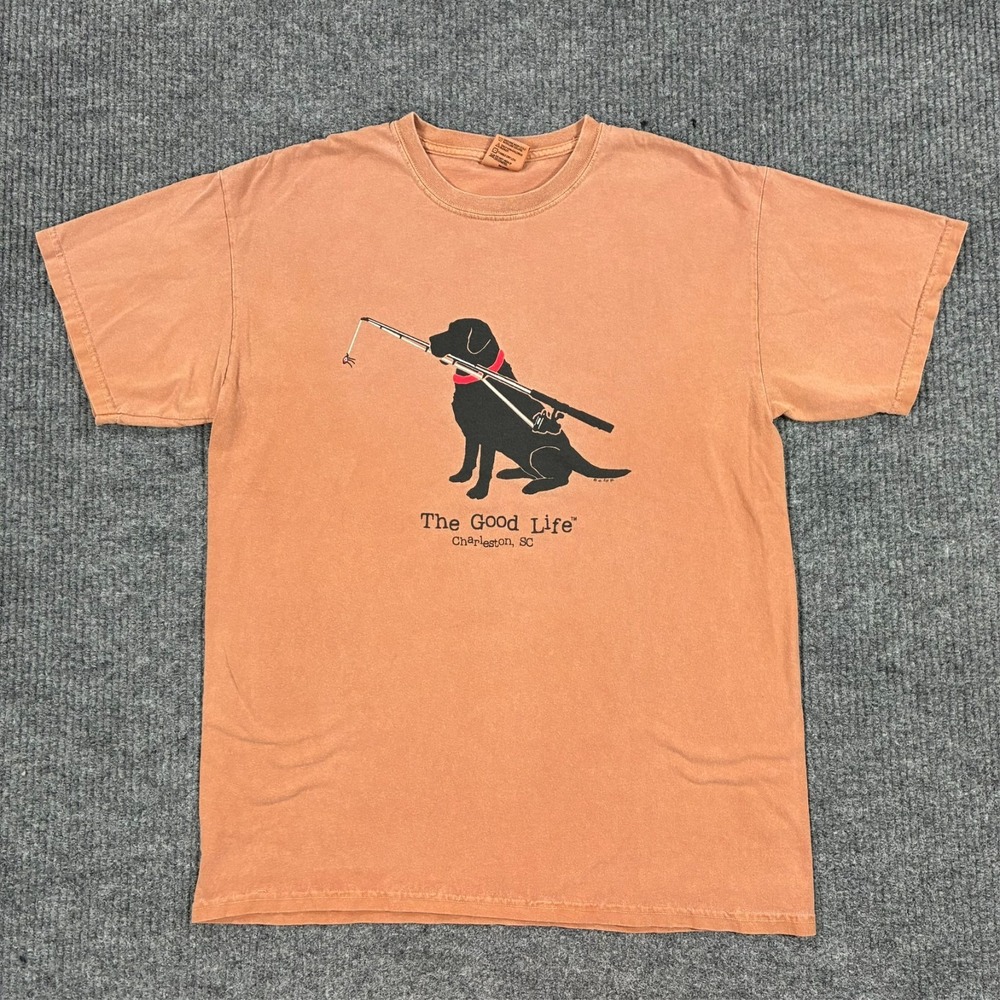 Comfort Colors The Good Life Charleston SC Dog Fishing T Shirt Mens L Orange